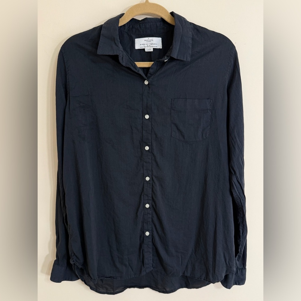 TROVATA California Birds of Paradis Collection Black Relaxed Fit Button Down L